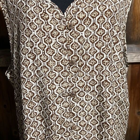 Chaus vest duster brown cream geometric sleeveless 12 FIRM on PRICE - Picture 3 of 6